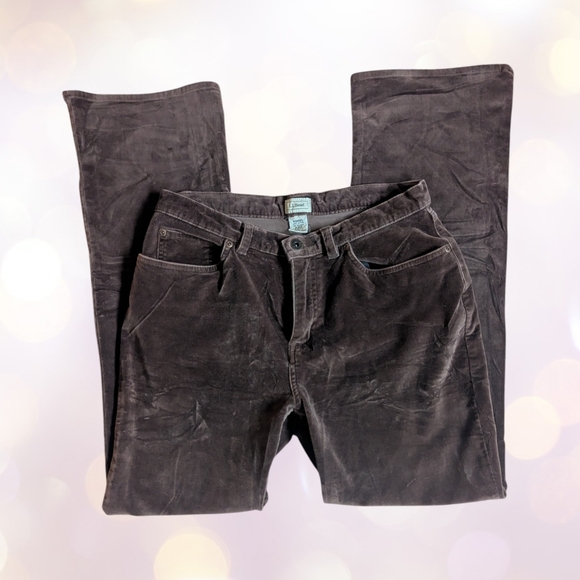 L.L. Bean Pants - 90s LL Bean Chocolate Brown Velvet Straight Leg Stretch Pants Size 8